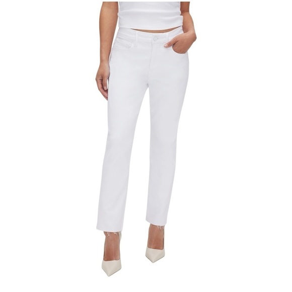 Good American Denim - Good American White Straight Leg Raw Hemline Jeans Womens 12/31